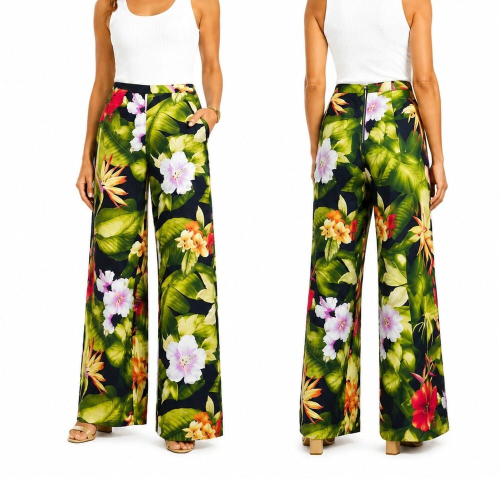 Tommy Bahama Paradise Breeze Party Ocean Deep Tropical Wide Leg Pants NWT Size 8